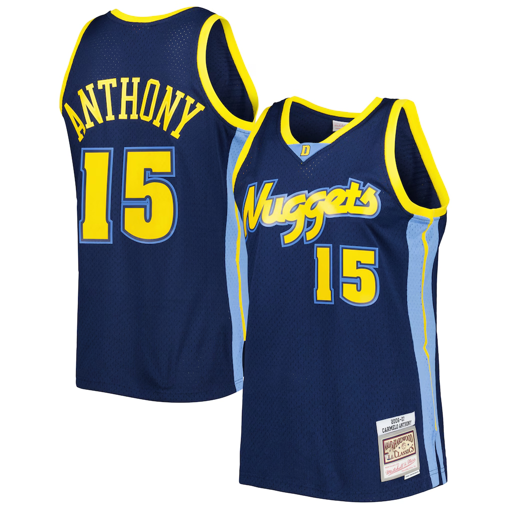 Fenge D.Nuggets #15 Carmelo Anthony Mitchell & Ness Navy Hardwood Classics Swingman Jerseys