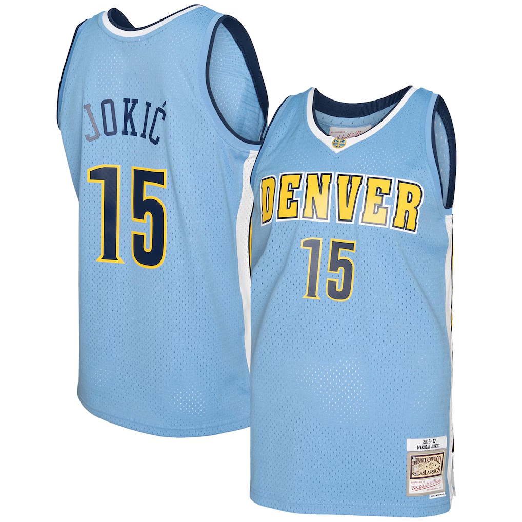 Fenge D.Nuggets #15 Nikola Jokic Mitchell & Ness Light Blue 2016-17 Swingman Jerseys