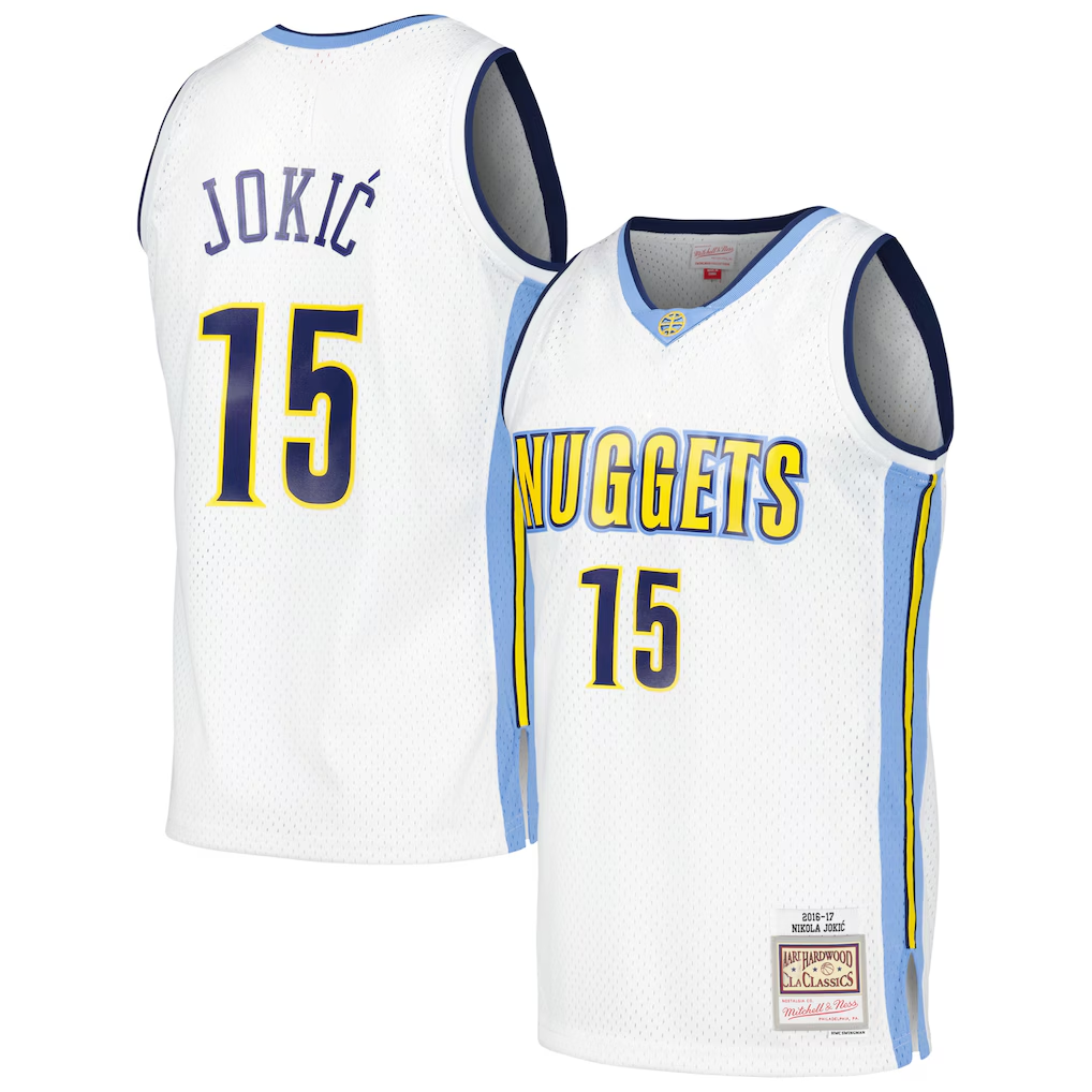 Fenge D.Nuggets #15 Nikola Jokic Mitchell & Ness White 2016-17 Throwback Swingman Jerseys
