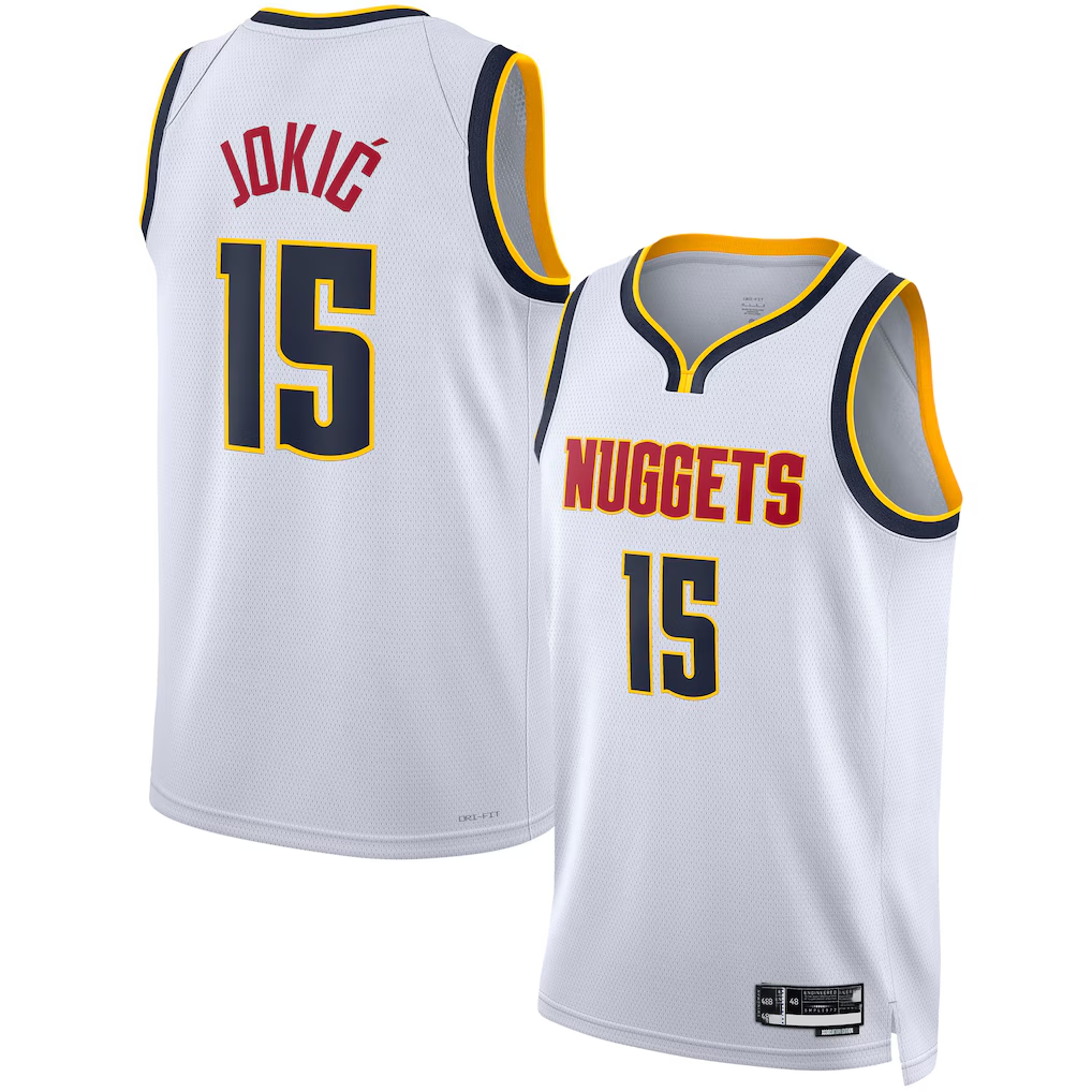 Fenge D.Nuggets #15 Nikola Jokic White Swingman Jerseys - Association Edition
