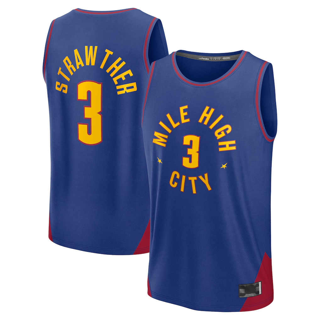 Fenge D.Nuggets #3 Julian Strawther Blue Fast Break Replica Player Jerseys - Statement Edition