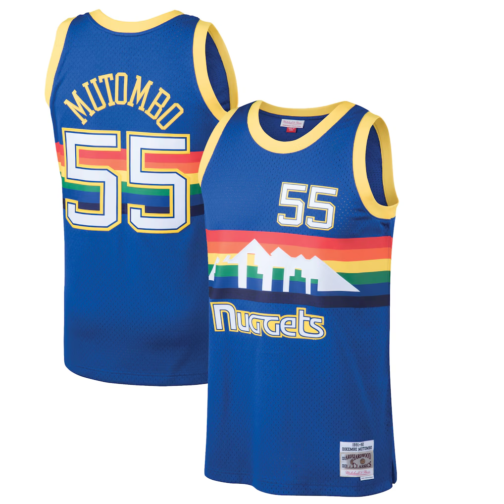 Fenge D.Nuggets #55 Dikembe Mutombo Mitchell & Ness Blue 199192 Hardwood Classics Swingman Jerseys