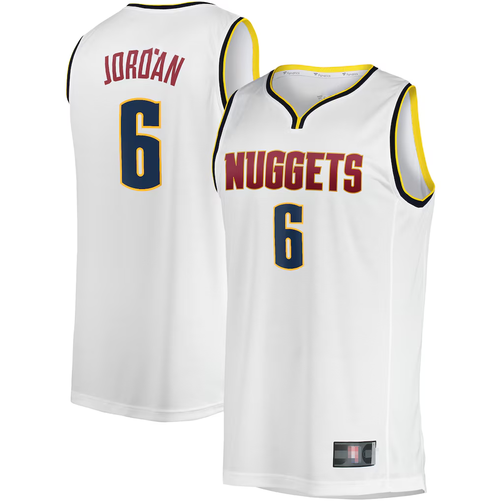 Fenge D.Nuggets #6 DeAndre Jordan White Fast Break Player Jerseys - Association Edition