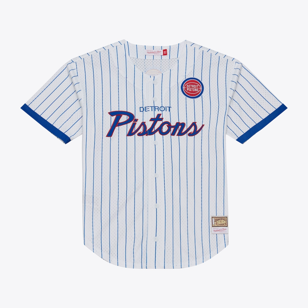Fenge D.Pistons Mitchell & Ness White Head Coach Pinstripe Mesh Full-Button Baseball Jerseys