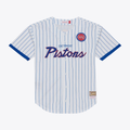 Fenge D.Pistons Mitchell & Ness White Head Coach Pinstripe Mesh Full-Button Baseball Jerseys