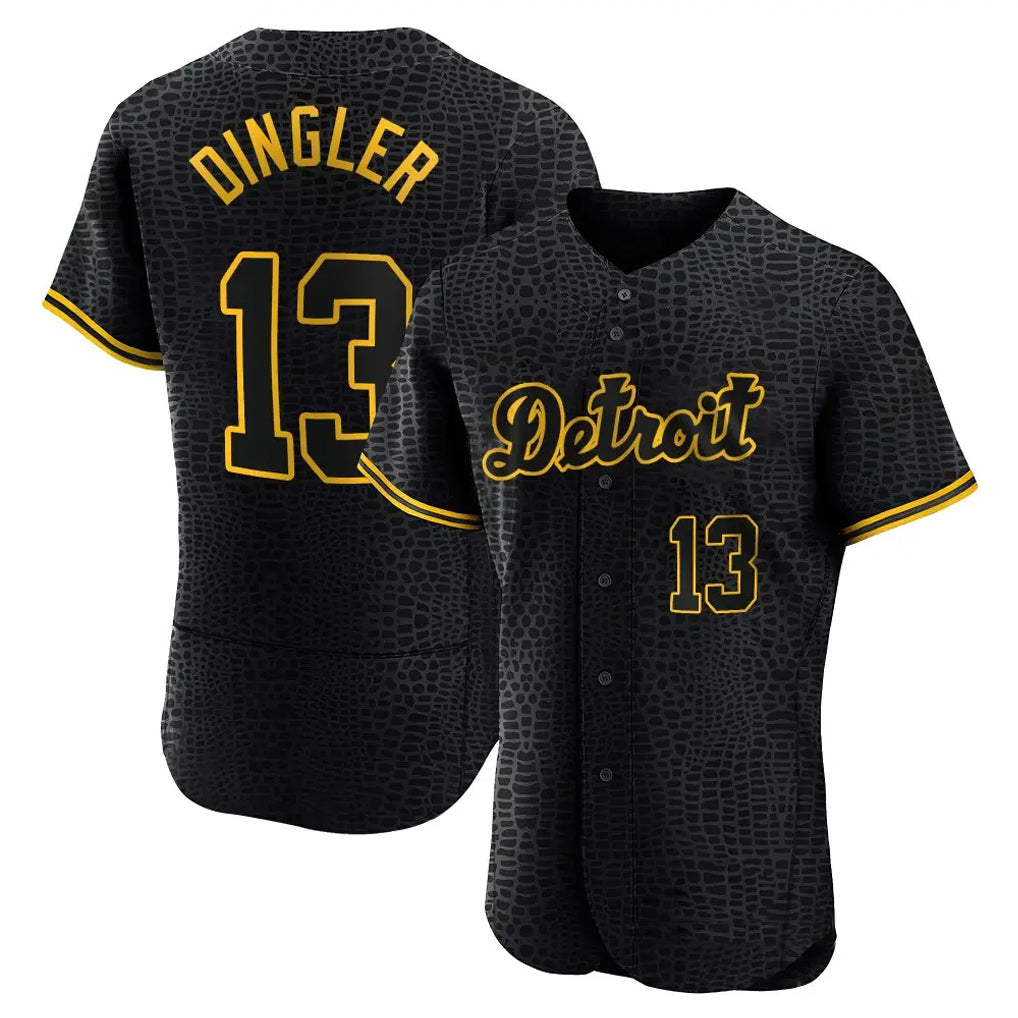 Fenge D.Tigers #13 Dillon Dingler Player Black Snake Skin City Limited Elite Home Stitched Jerseys