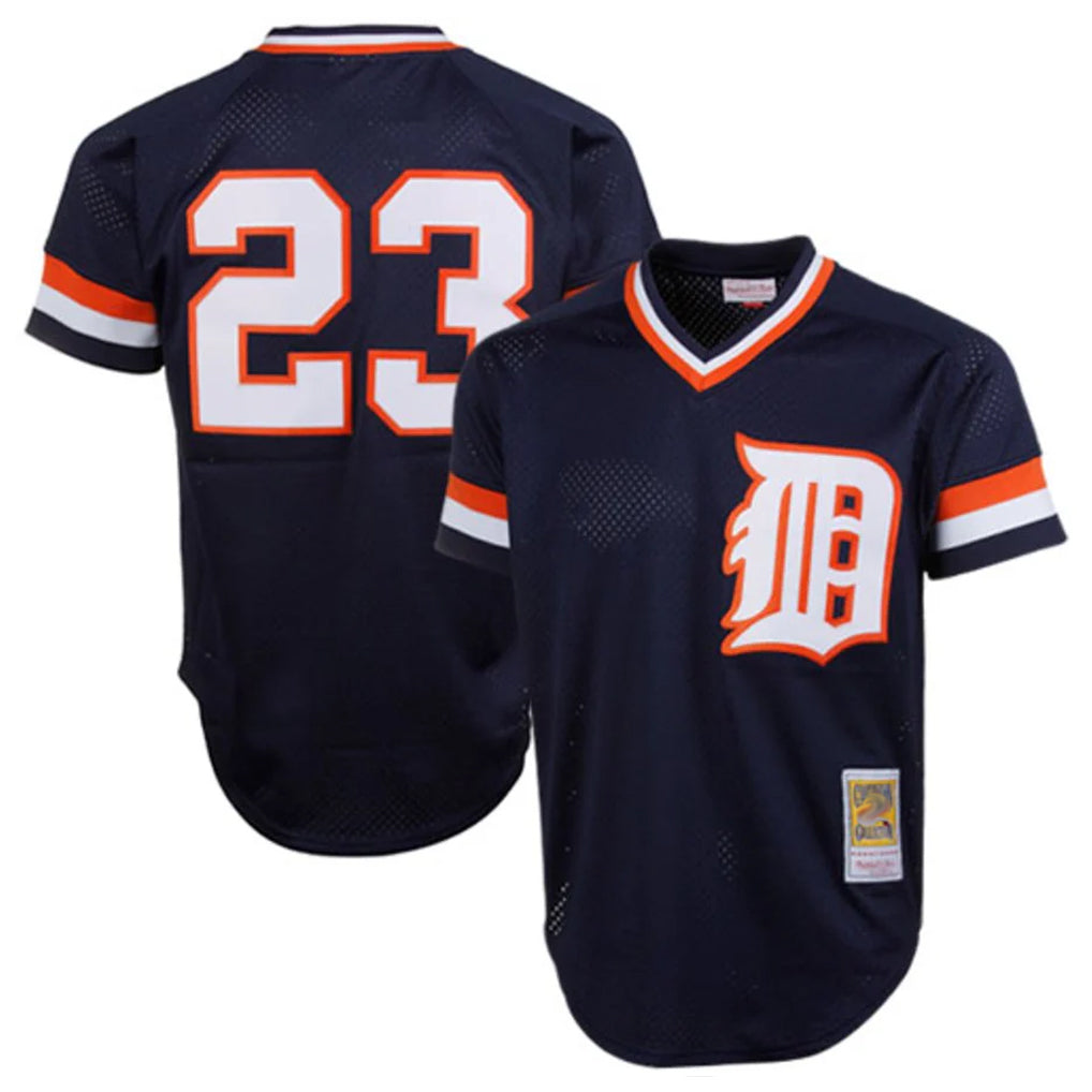Fenge D.Tigers #23 Kirk Gibson Player Mitchell & Ness Navy 1984 Mesh Batting Practice  T-shirt Stitched Jerseys