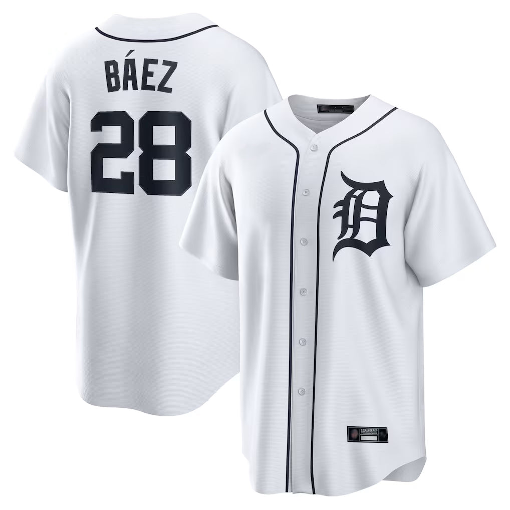 Fenge D.Tigers #28 Javier B¡§¡éez Player White Home Game Stitched Jerseys