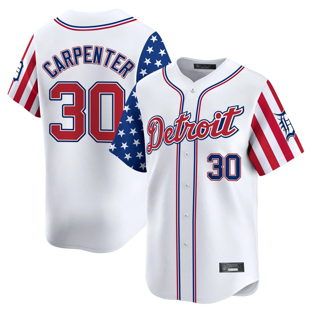 Fenge D.Tigers #30 Kerry Carpenter Player White Independence Day Vapor Premier Limited Stitched Jerseys