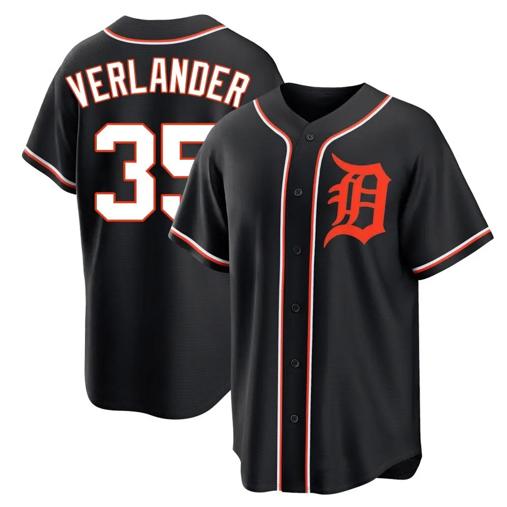 Fenge D.Tigers #35 Justin Verlander Player Black Fashion Out Home Game Stitched Jerseys