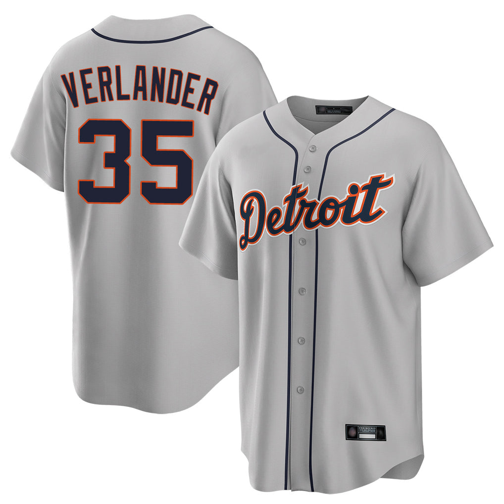 Fenge D.Tigers #35 Justin Verlander Player Gray Home Game Stitched Jerseys