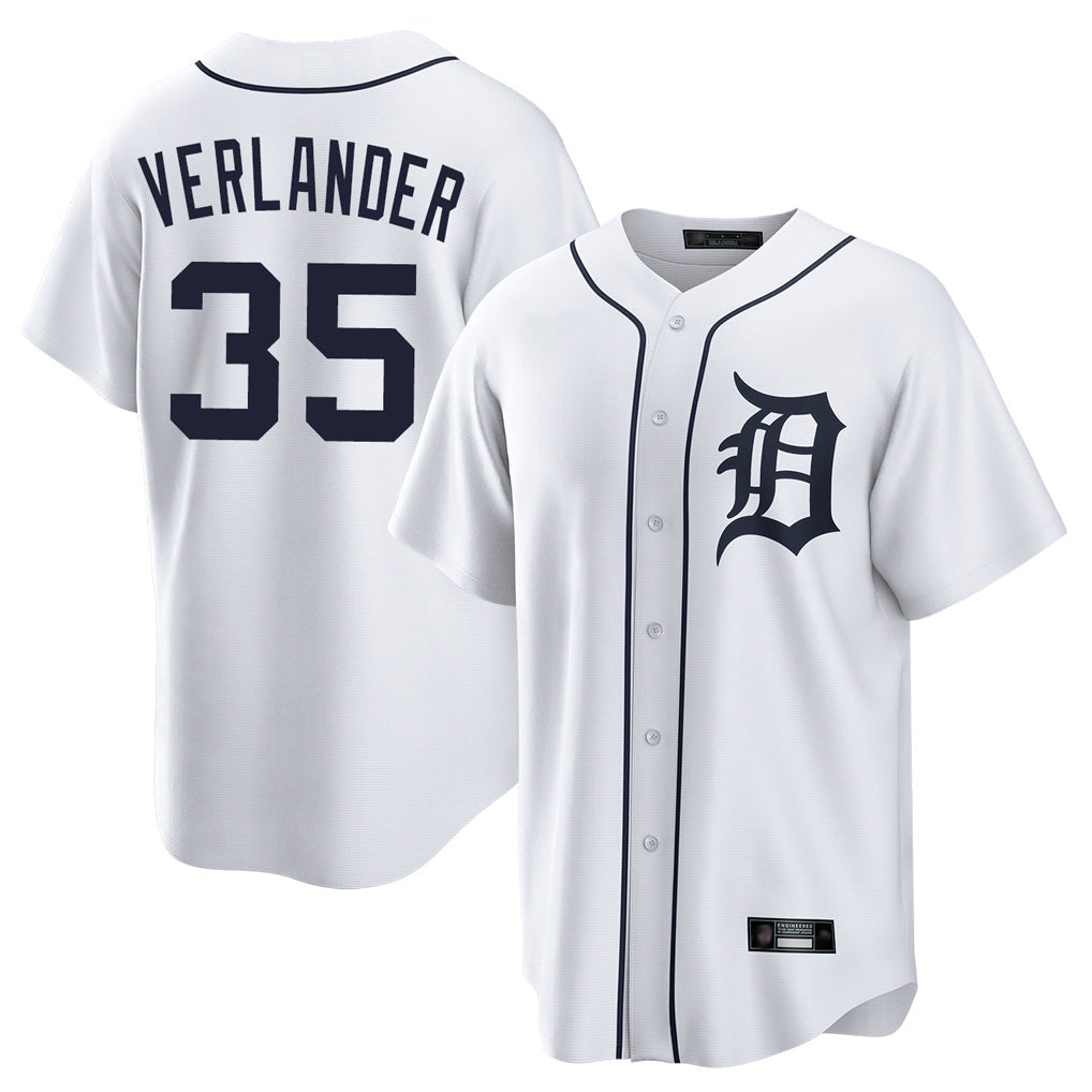 Fenge D.Tigers #35 Justin Verlander Player White Home Game Stitched Jerseys