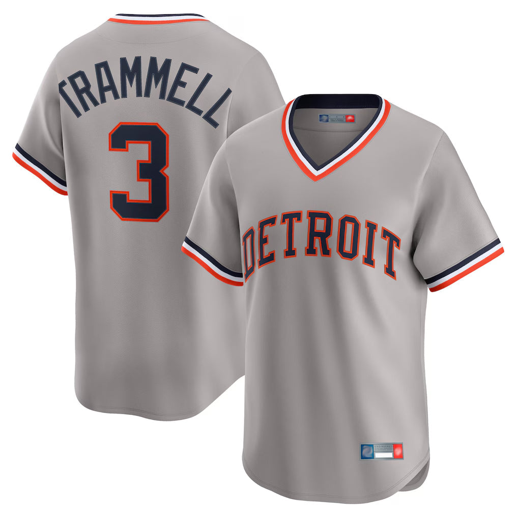 Fenge D.Tigers #3 Alan Trammell Player Gray Cooperstown T-shirt Home Game Stitched Jerseys