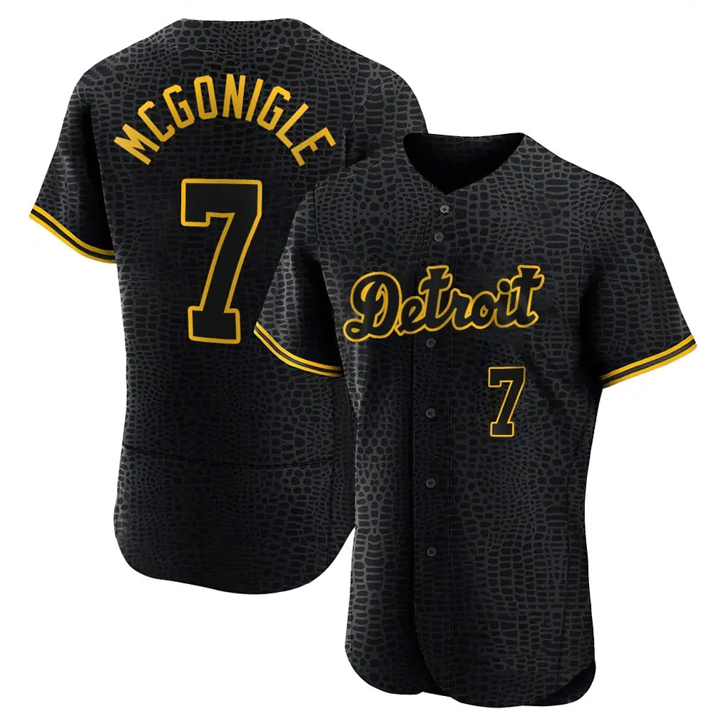 Fenge D.Tigers #7 Kevin McGonigle Player Black Snake Skin City Limited Elite Home Stitched Jerseys