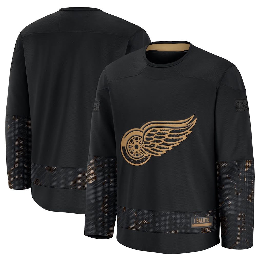 Fenge D.Red wings Black 2024 Military Appreciation Practice Jersey