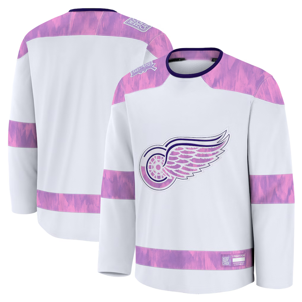 Fenge D.Red wings White 2024 Hockey Fights Cancer Practice Jerseys