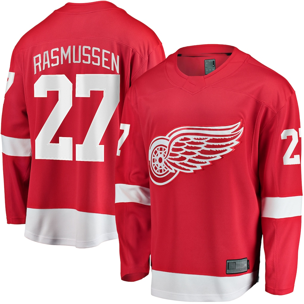 Fenge D.Red wings #27 Michael Rasmussen Red Home Breakaway Player Jerseys