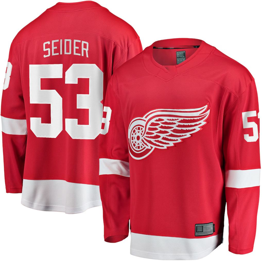 Fenge D.Red wings #53 Moritz Seider Red Home Breakaway Player Jerseys