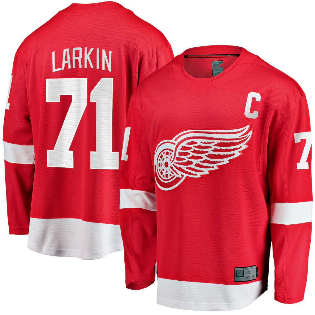 Fenge D.Red wings #71 Dylan Larkin Branded Red Captain Home Breakaway Jerseys
