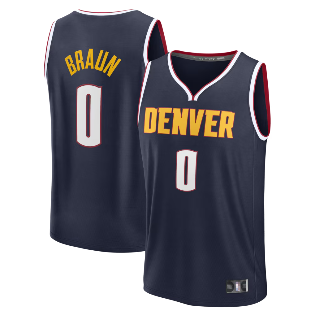 Fenge D.Nuggets #0 Christian Braun Navy Fast Break Replica Jerseys - Icon Edition