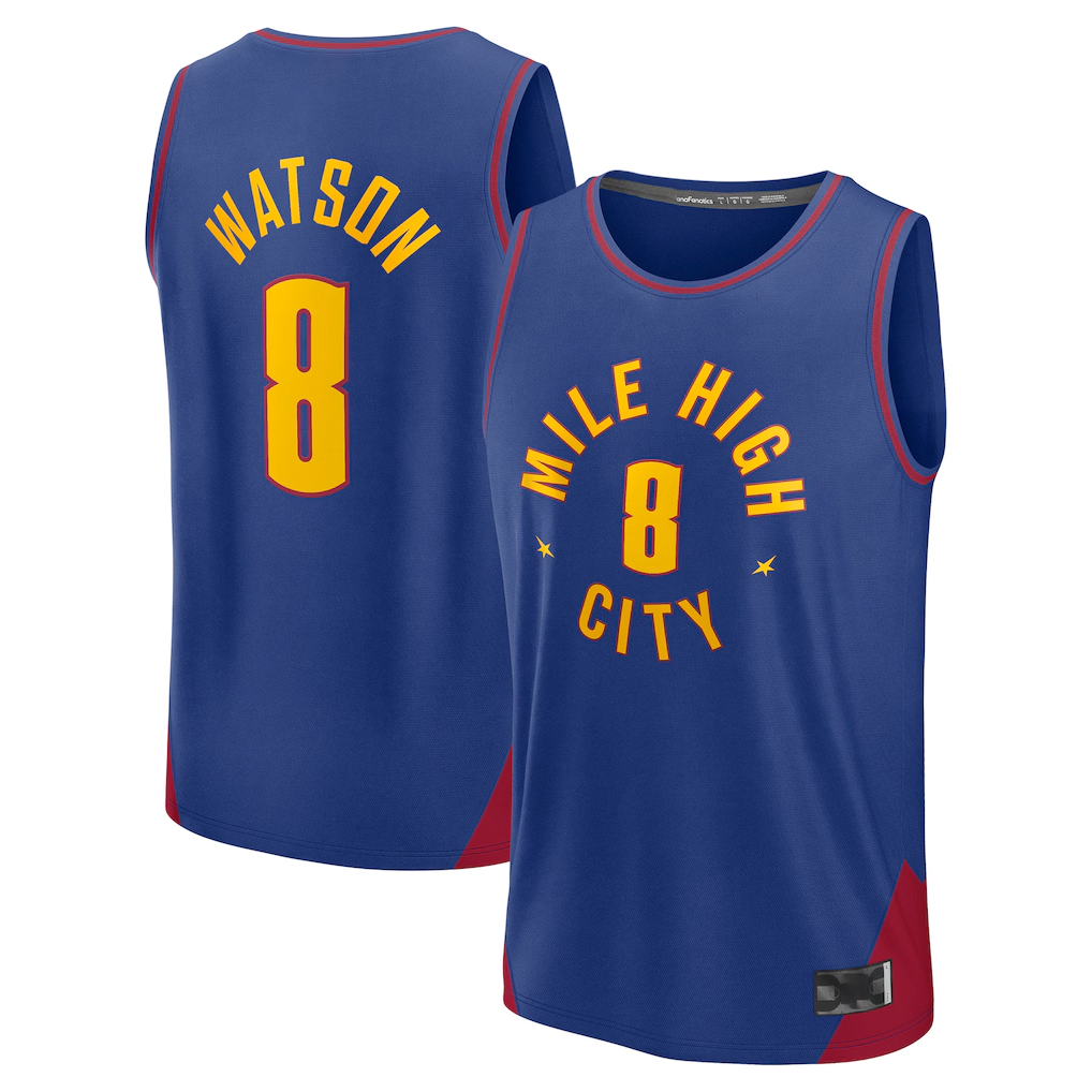 Fenge D.Nuggets #8 Peyton Watson Blue Fast Break Replica Player Jerseys - Statement Edition