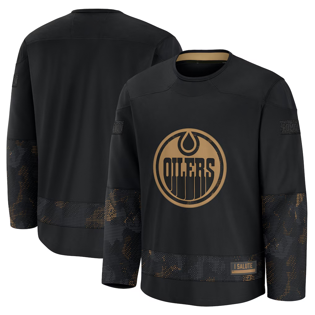 Fenge E.Oilers Black 2024 Military Appreciation Practice Jerseys