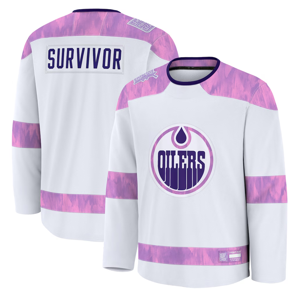 Fenge E.Oilers White Hockey Fights Cancer Survivor Practice Jerseys