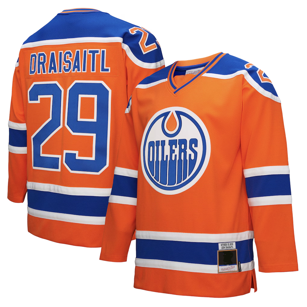 Fenge E.Oilers #29 Leon Draisaitl Mitchell & Ness Orange Power Play Jerseys