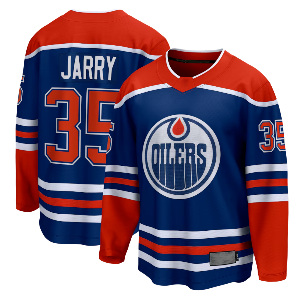 Fenge E.Oilers #35 Tristan Jarry Royal Home Premier Breakaway Player Jerseys