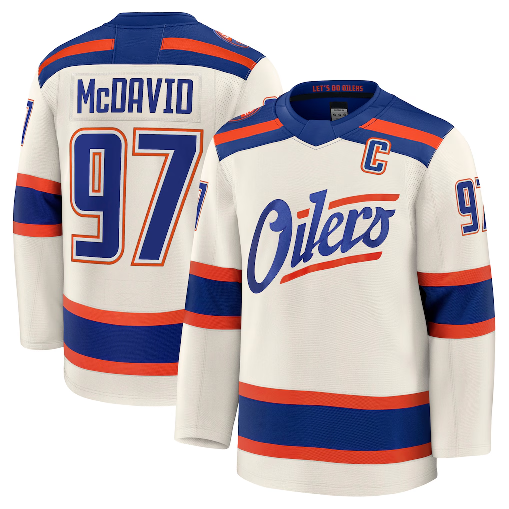 Fenge E.Oilers #97 Connor McDavid Light Beige Alternate Premium Jerseys