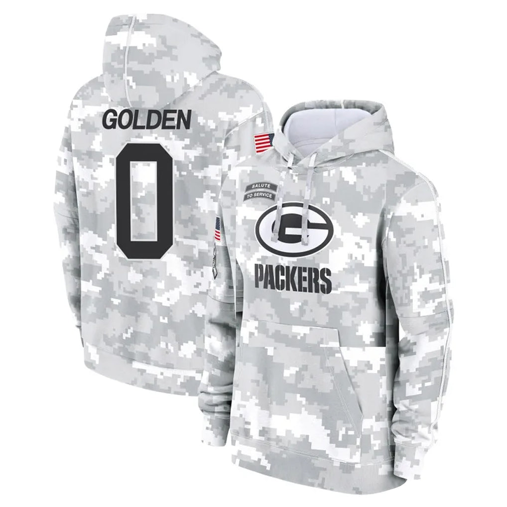 Fenge GB.Packers #0 Matthew Golden Player Arctic Camo Salute to Service Hoodies Limited Game Stitched Jerseys