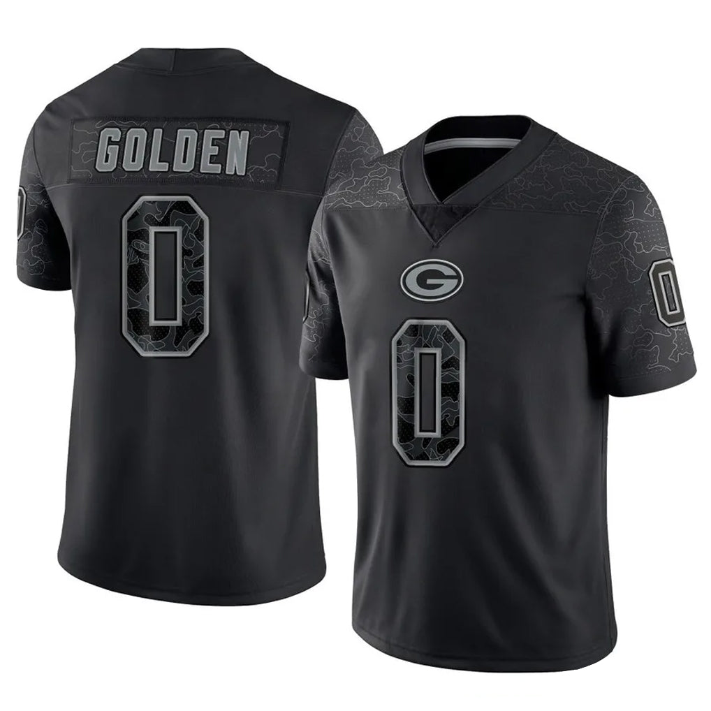 Fenge GB.Packers #0 Matthew Golden Player Black Reflective Limited Home Game Stitched Jerseys