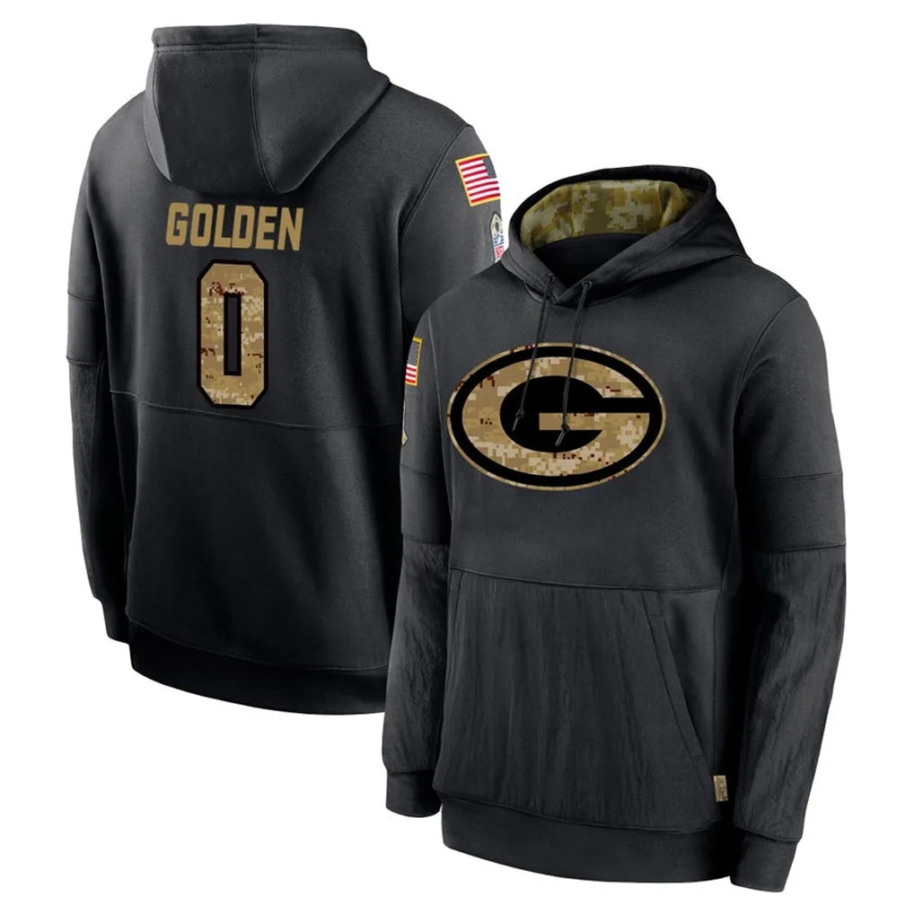 Fenge GB.Packers #0 Matthew Golden Player Black Salute to Service Hoodies Limited Game Stitched Jerseys