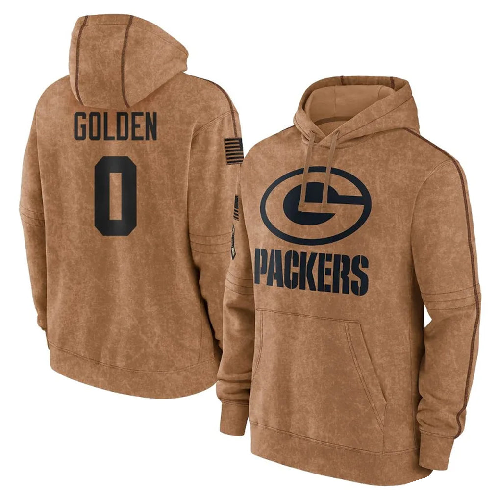 Fenge GB.Packers #0 Matthew Golden Player Brown Salute to Service Hoodies Limited Game Stitched Jerseys
