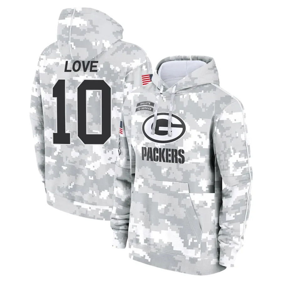 Fenge GB.Packers #10 Jordan Love Player Arctic Camo Salute To Service Hoodies Game Stitched Jerseys