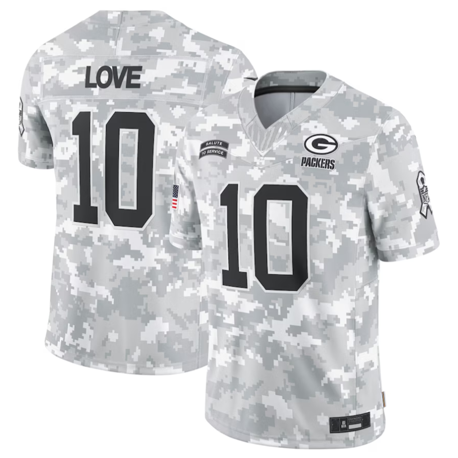Fenge GB.Packers #10 Jordan Love Player Arctic Camo Salute to Service Limited Stitched Jerseys