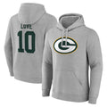 Fenge GB.Packers #10 Jordan Love Player Gray Pullover Hoodie Game Stitched Jerseys