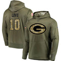 Fenge GB.Packers #10 Jordan Love Player Olive Salute to Service Pullover Hoodie Game Stitched Jerseys