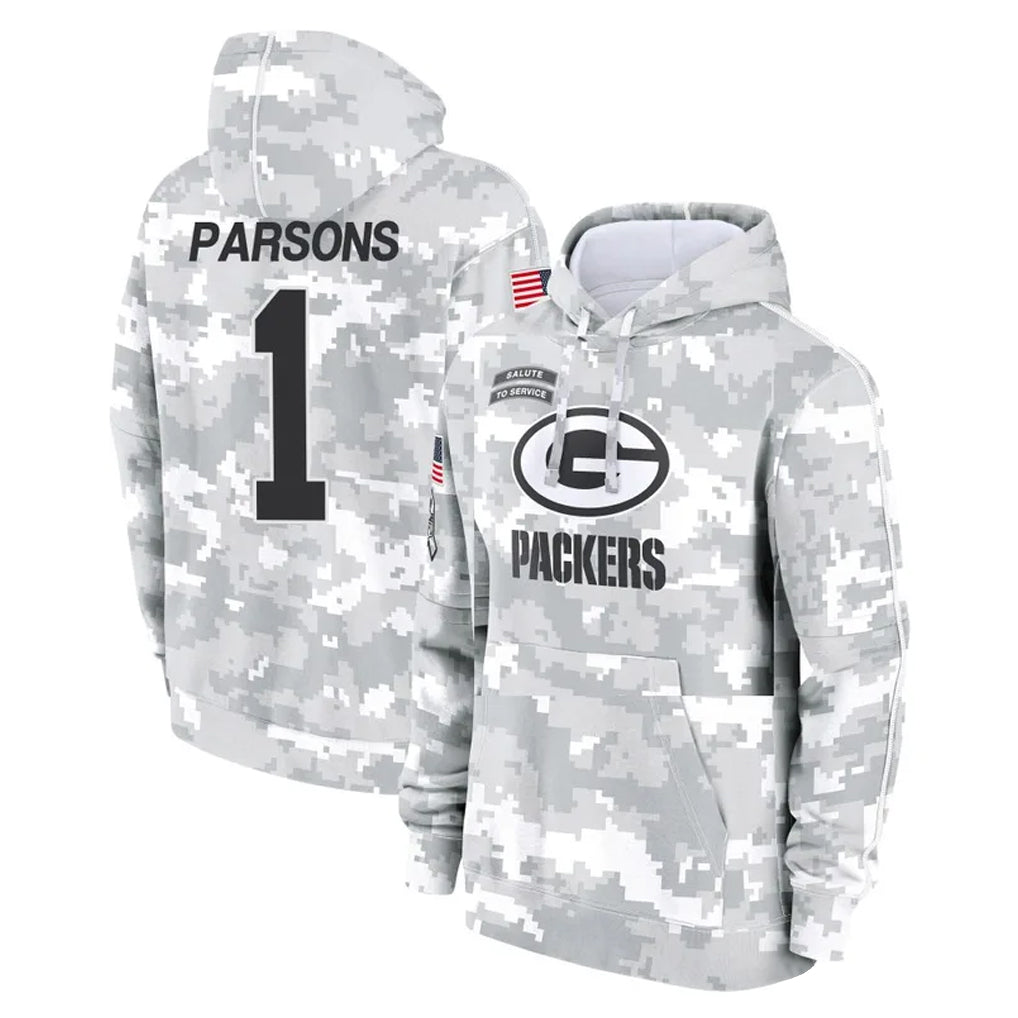 Fenge GB.Packers #1 Micah Parsons Player Arctic Camo Salute to Service Hoodies Limited Game Stitched Jerseys