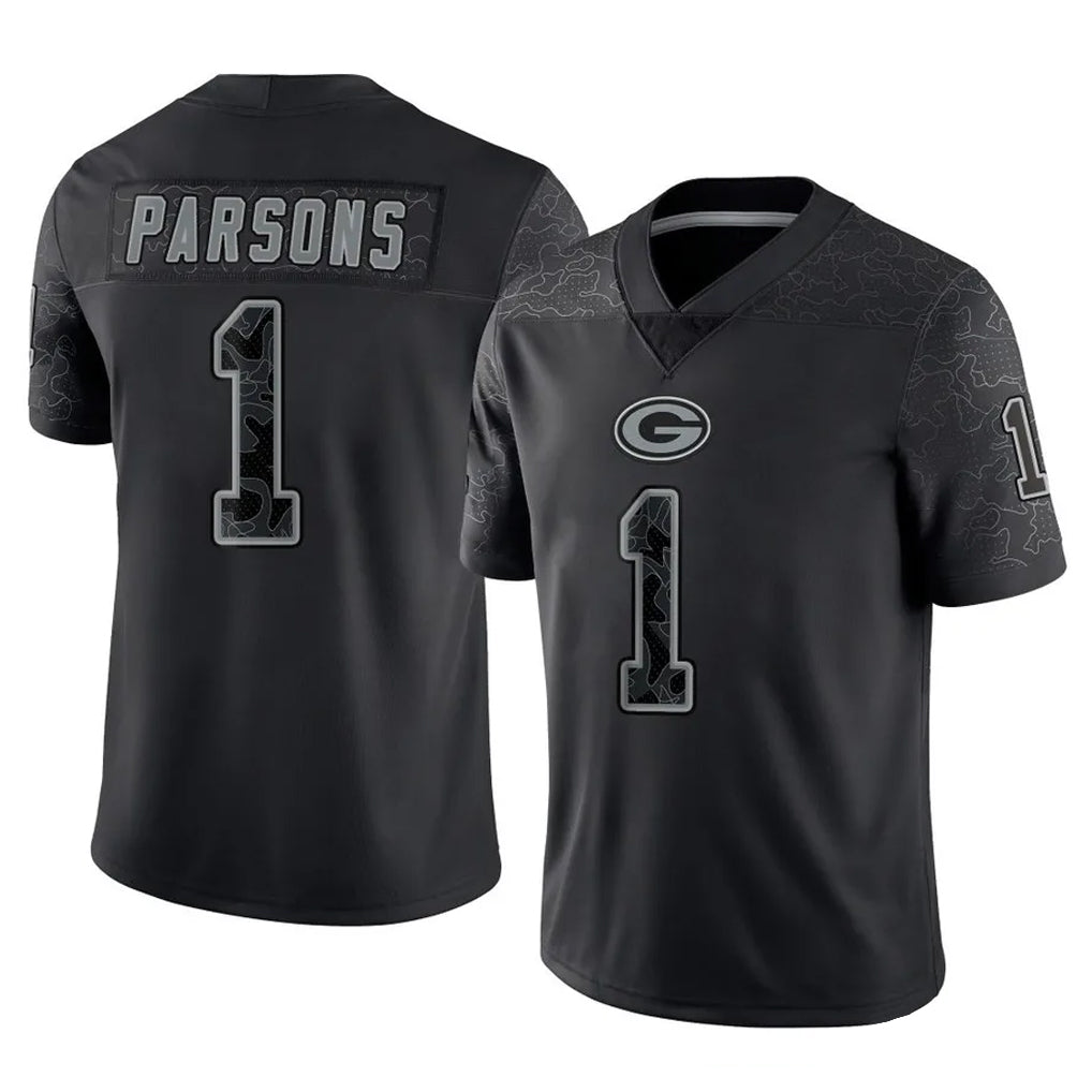 Fenge GB.Packers #1 Micah Parsons Player Black Reflective Limited Home Game Stitched Jerseys