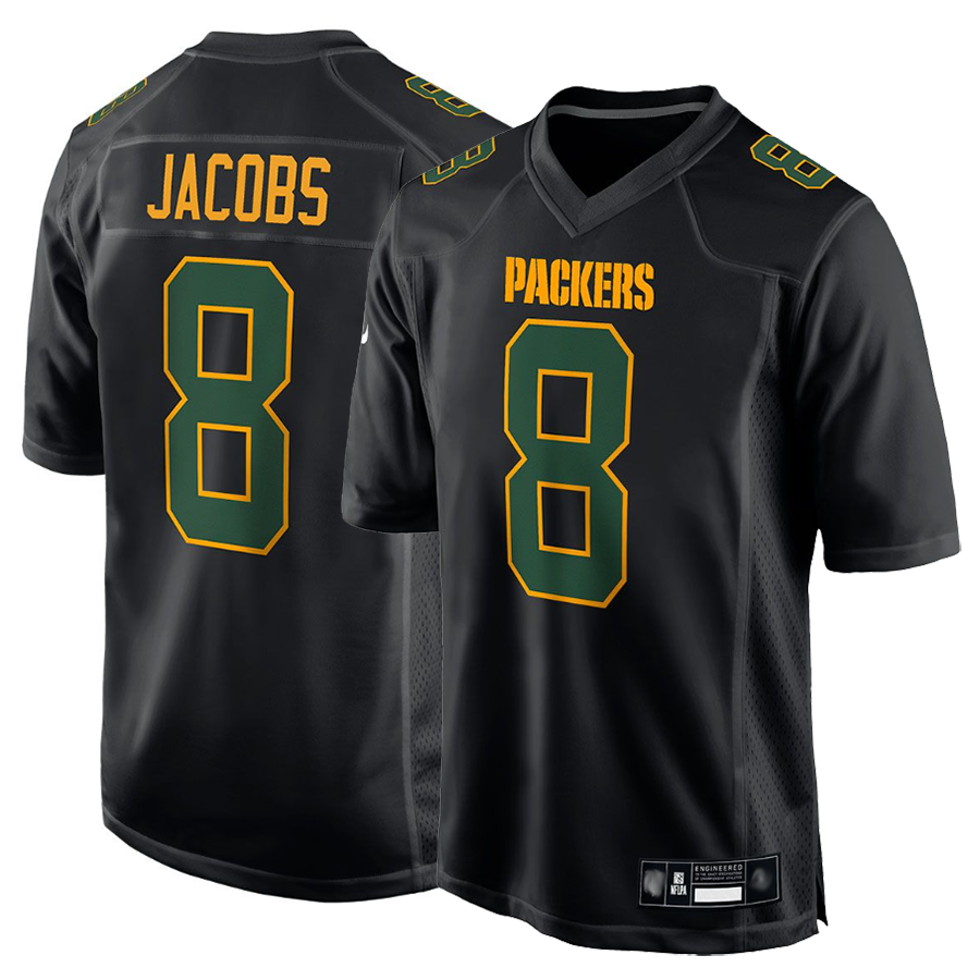 Fenge GB.Packers #8 Josh Jacobs Player Black Fashion Game Stitched Jerseys