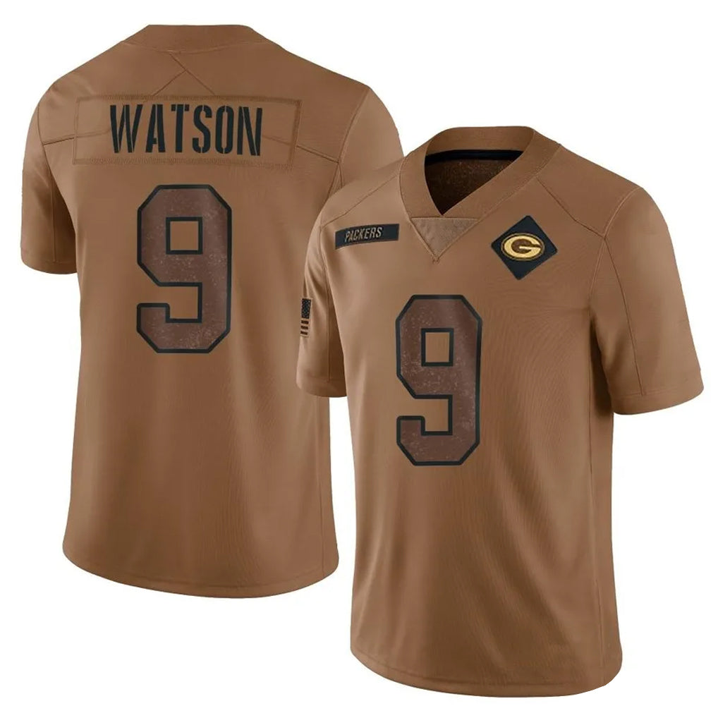 Fenge GB.Packers #9 Christian Watson Player Brown Salute To Service Limited Stitched Jerseys