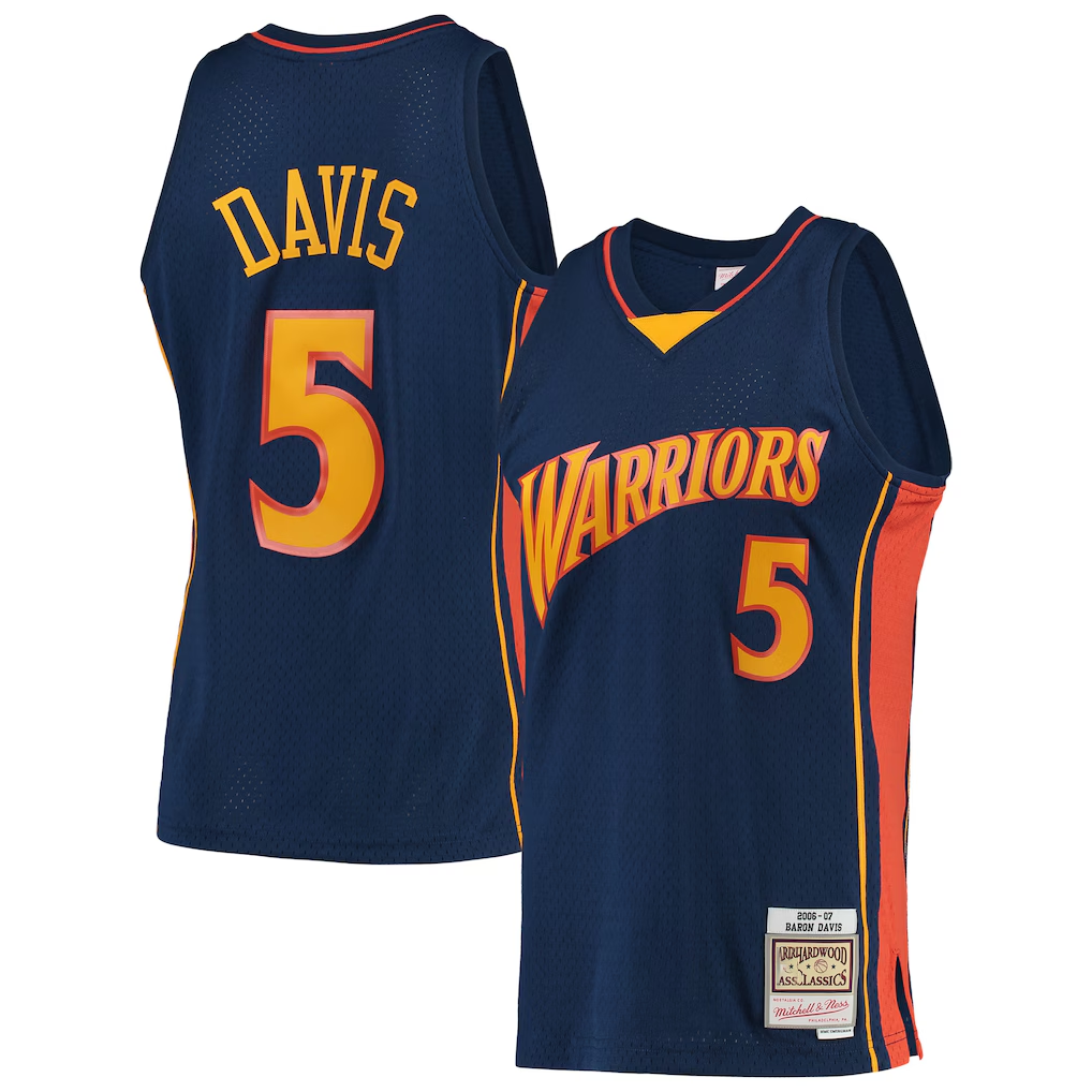 Fenge G.State Warriors #5 Baron Davis Mitchell & Ness Navy 200607 Hardwood Classics Swingman Jerseys
