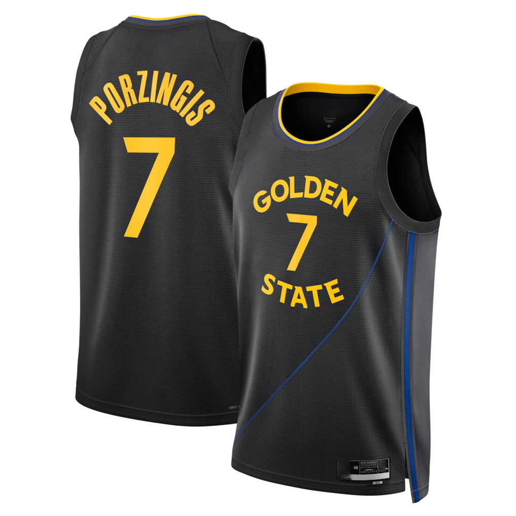 Fenge G.State Warriors #7 Kristaps Porzi??is Black Swingman Jerseys - Statement Edition