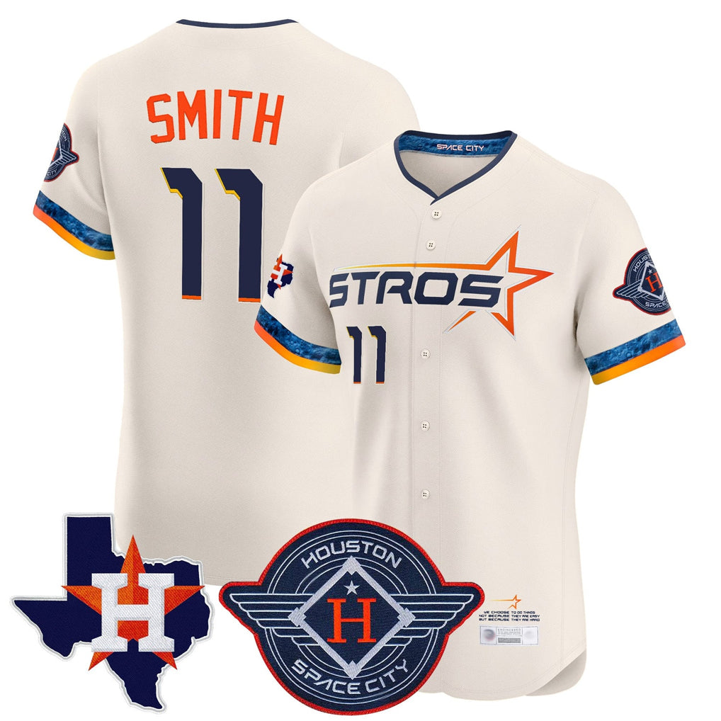 Fenge H.Astros #11 Cam Smith Player Cream City Connect Texas Patch Vapor Premier Limited Elite Home Stitched Jerseys