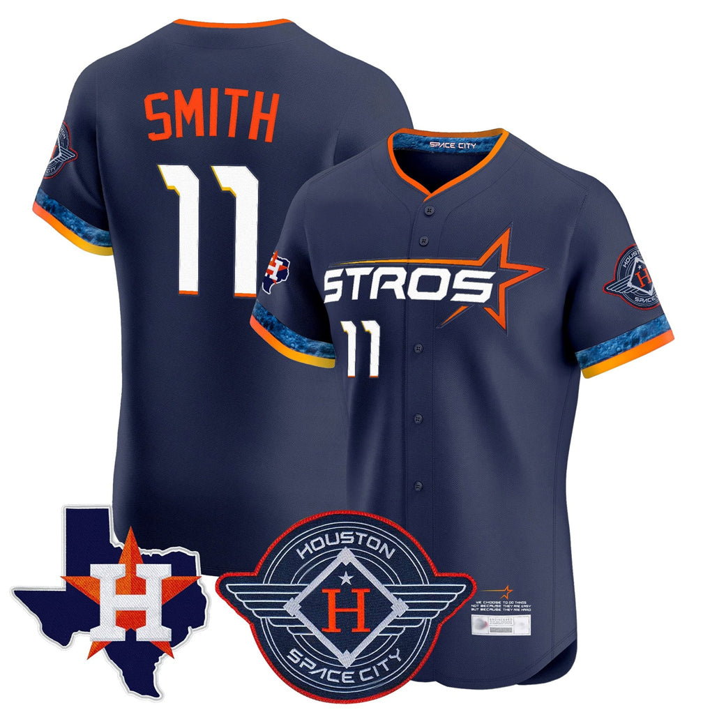 Fenge H.Astros #11 Cam Smith Player Navy City Connect Texas Patch Vapor Premier Limited Elite Home Stitched Jerseys