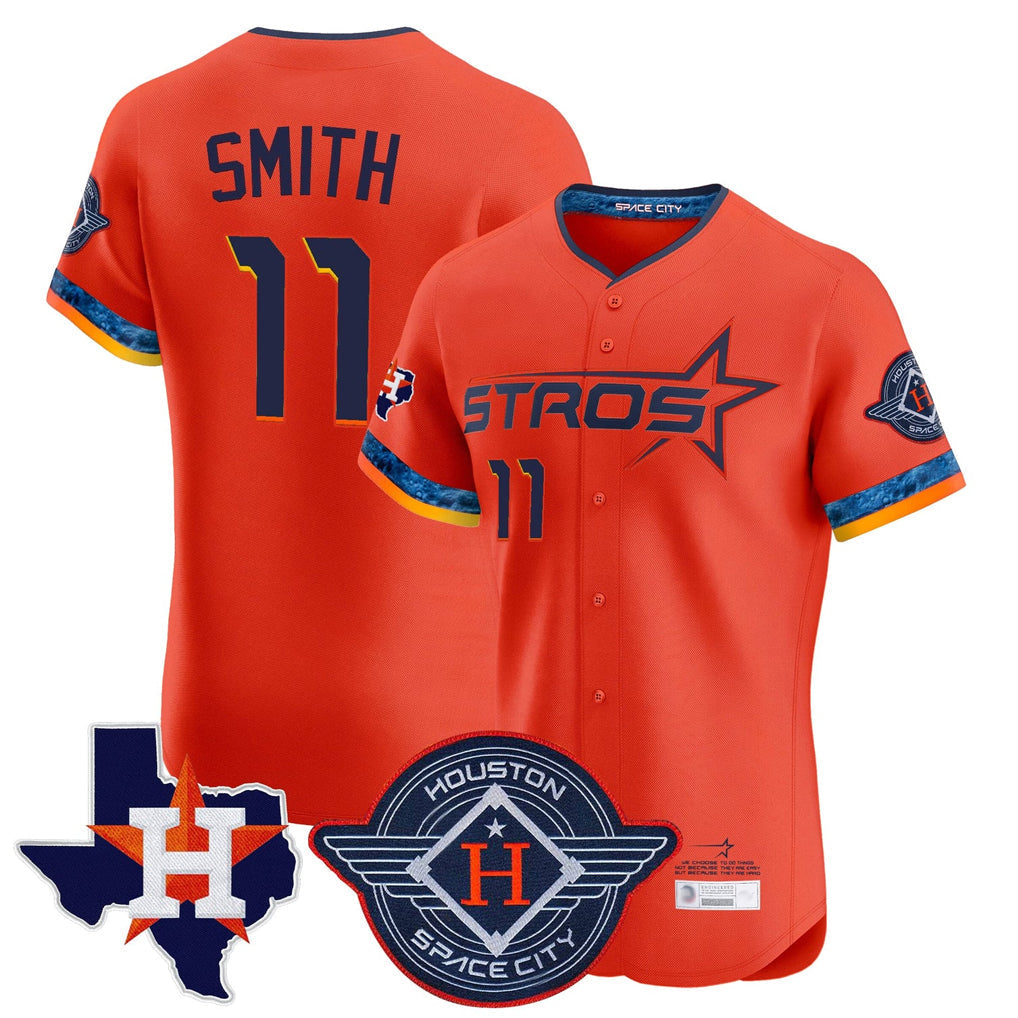 Fenge H.Astros #11 Cam Smith Player Orange City Connect Texas Patch Vapor Premier Limited Elite Home Stitched Jerseys
