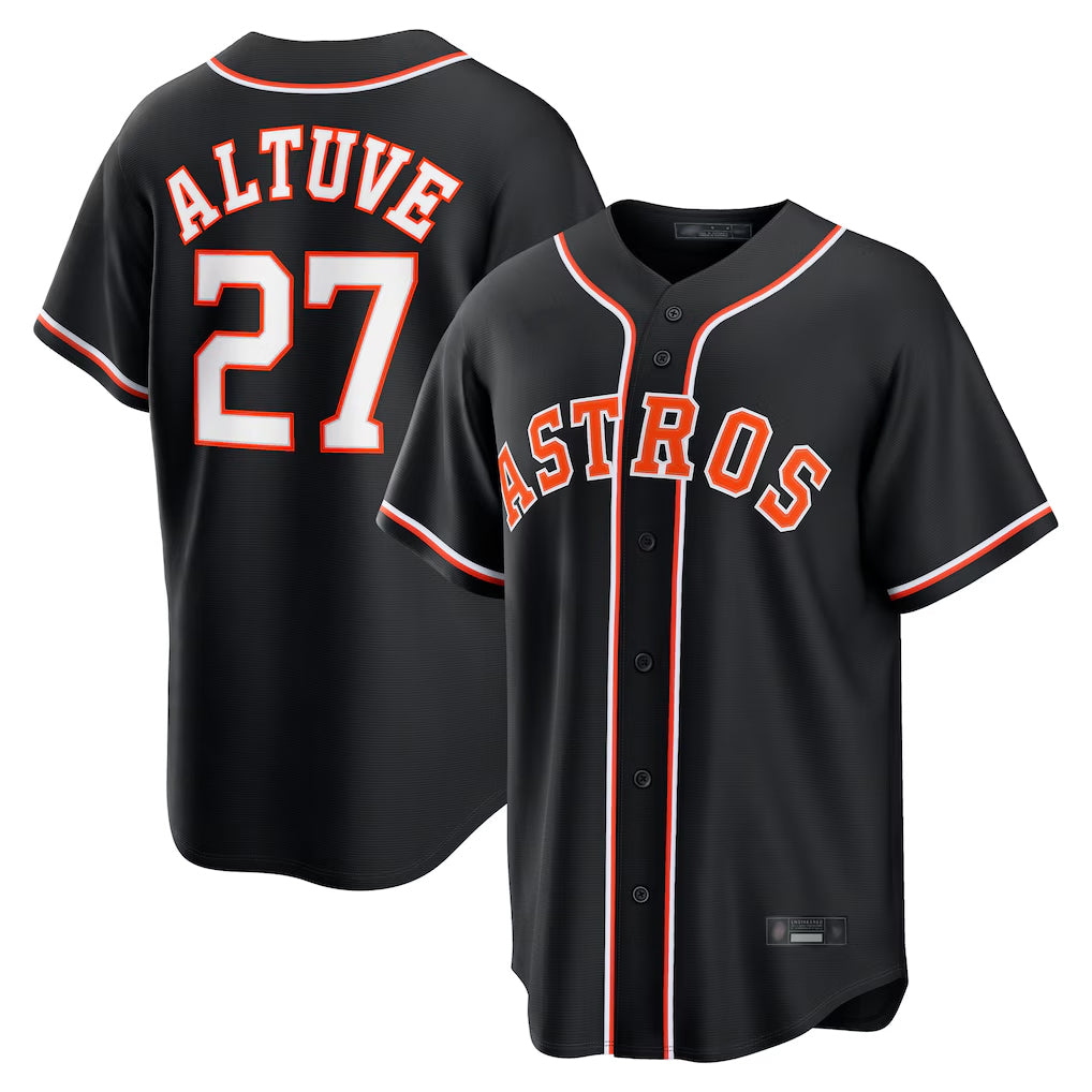 Fenge H.Astros #27 Jose Altuve Player Black Fashion Out Home Game Stitched Jerseys
