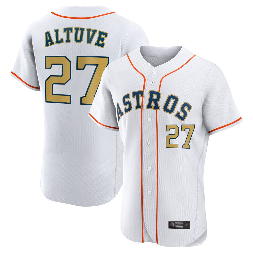 Fenge H.Astros #27 Jose Altuve Player Gold Collection Limited Elite Home Stitched Jerseys