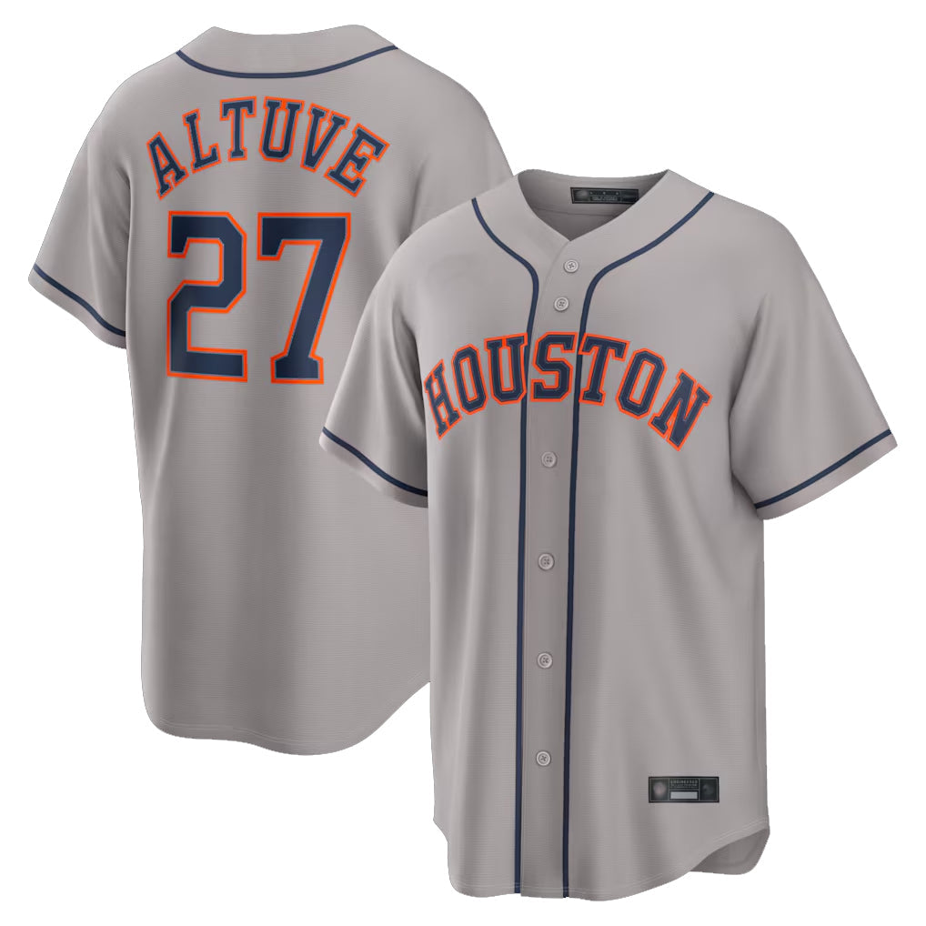 Fenge H.Astros #27 Jose Altuve Player Gray Home Game Stitched Jerseys